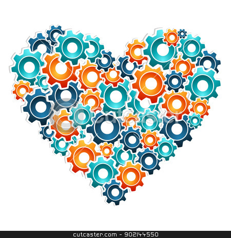 To use this stock image in your creative project, please select the size you need over to the right and click the "Add to Cart" button.
Your downloaded image will come with the Cutcaster watermark removed so don’t worry about the watermark you see on this page. Love working machine illustration stock vector clipart, Heart shaped with multicolored engineering gears. Vector illustration layered for easy manipulation and custom coloring. by Cienpies Design