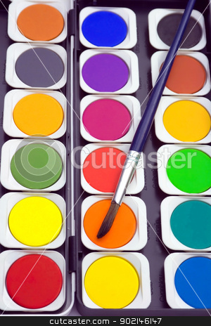 To use this stock image in your creative project, please select the size you need over to the right and click the "Add to Cart" button.
Your downloaded image will come with the Cutcaster watermark removed so don’t worry about the watermark you see on this page. Paints and paintbrush stock photo, Close-up of watercolor paints and paintbrush. by Vladyslav Danilin