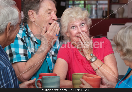 To use this stock image in your creative project, please select the size you need over to the right and click the "Add to Cart" button.
Your downloaded image will come with the Cutcaster watermark removed so don’t worry about the watermark you see on this page. Man and Woman Whispering stock photo, Senior man and woman sharing whispering as friends look on by Scott Griessel