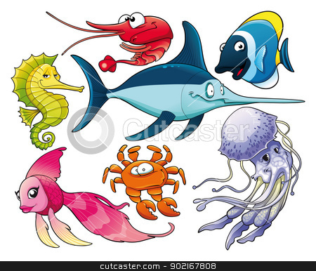 To use this stock image in your creative project, please select the size you need over to the right and click the "Add to Cart" button.
Your downloaded image will come with the Cutcaster watermark removed so don’t worry about the watermark you see on this page. Marine life. stock vector clipart, Marine life. Isolated cartoon and vector characters. by ddraw