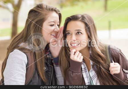 To use this stock image in your creative project, please select the size you need over to the right and click the "Add to Cart" button.
Your downloaded image will come with the Cutcaster watermark removed so don’t worry about the watermark you see on this page. Mixed Race Woman Whispering Secrets Outside stock photo, Two Attractive Mixed Race Woman with Backpacks Whispering Secrets Outside. by Andy Dean