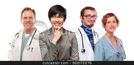 To use this stock image in your creative project, please select the size you need over to the right and click the "Add to Cart" button.
Your downloaded image will come with the Cutcaster watermark removed so don’t worry about the watermark you see on this page. Young Mixed Race Woman with Doctors and Nurses Behind stock photo, Young Mixed Race Woman with Doctors and Nurses Behind Isolated on a White Background. by Andy Dean