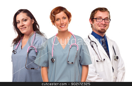 To use this stock image in your creative project, please select the size you need over to the right and click the "Add to Cart" button.
Your downloaded image will come with the Cutcaster watermark removed so don’t worry about the watermark you see on this page. Group of Smiling Male and Female Doctors or Nurses stock photo, Group of Smiling Male and Female Doctors or Nurses Isolated on a White Background. by Andy Dean