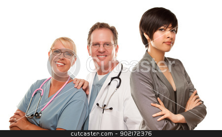 To use this stock image in your creative project, please select the size you need over to the right and click the "Add to Cart" button.
Your downloaded image will come with the Cutcaster watermark removed so don’t worry about the watermark you see on this page. Young Mixed Race Woman with Doctors and Nurses Behind stock photo, Young Mixed Race Woman with Doctors and Nurses Behind Isolated on a White Background. by Andy Dean