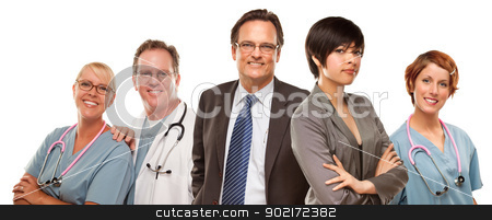 To use this stock image in your creative project, please select the size you need over to the right and click the "Add to Cart" button.
Your downloaded image will come with the Cutcaster watermark removed so don’t worry about the watermark you see on this page. Mixed Race Women and Businessman with Doctors or Nurses stock photo, Attractive Mixed Race Women and Businessman with Doctors or Nurses Isolated on a White Background. by Andy Dean