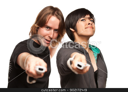 To use this stock image in your creative project, please select the size you need over to the right and click the "Add to Cart" button.
Your downloaded image will come with the Cutcaster watermark removed so don’t worry about the watermark you see on this page. Mixed Race Couple Playing Video Game Remotes on White stock photo, Fun Happy Mixed Race Couple Playing Video Game Remotes Isolated on a White Background. by Andy Dean