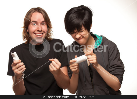 To use this stock image in your creative project, please select the size you need over to the right and click the "Add to Cart" button.
Your downloaded image will come with the Cutcaster watermark removed so don’t worry about the watermark you see on this page. Mixed Race Couple Playing Video Game Remotes on White stock photo, Fun Happy Mixed Race Couple Playing Video Game Remotes Isolated on a White Background. by Andy Dean