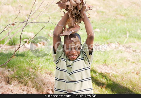 To use this stock image in your creative project, please select the size you need over to the right and click the "Add to Cart" button.
Your downloaded image will come with the Cutcaster watermark removed so don’t worry about the watermark you see on this page. Young African American Boy Playing in the Park stock photo, Young Handsome African American Boy Playing in the Park Among the Leaves. by Andy Dean