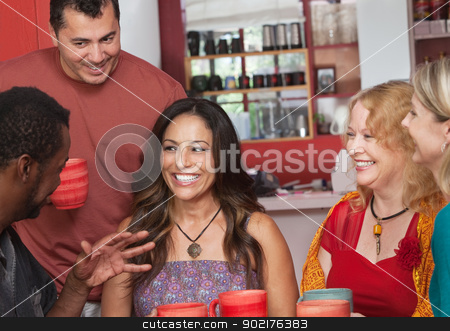 To use this stock image in your creative project, please select the size you need over to the right and click the "Add to Cart" button.
Your downloaded image will come with the Cutcaster watermark removed so don’t worry about the watermark you see on this page. Hispanic Woman with Friends stock photo, Pretty Hispanic woman and diverse group of friends by Scott Griessel
