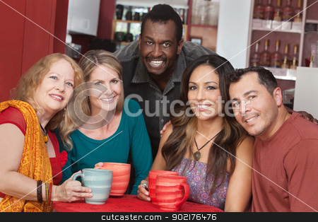 To use this stock image in your creative project, please select the size you need over to the right and click the "Add to Cart" button.
Your downloaded image will come with the Cutcaster watermark removed so don’t worry about the watermark you see on this page. Group of Happy Mature People stock photo, Diverse group of smiling mature adults in restaurant by Scott Griessel