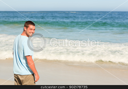 To use this stock image in your creative project, please select the size you need over to the right and click the "Add to Cart" button.
Your downloaded image will come with the Cutcaster watermark removed so don’t worry about the watermark you see on this page. Handsome man walking on the beach stock photo, Handsome man walking on the beach by Wavebreak Media