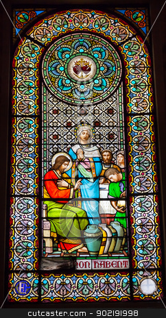 To use this stock image in your creative project, please select the size you need over to the right and click the "Add to Cart" button.
Your downloaded image will come with the Cutcaster watermark removed so don’t worry about the watermark you see on this page. Stained Glass Window Jesus Mary Cana Monastery Montserrat stock photo, Stained Glass Window Jesus Mary Turning Water to Wine Cana Basilica Inside Monestir Monastery of Montserrat, Barcelona, Catalonia, Spain. Founded in the 9th Century, destroyed in 1811 when French invaded Spain. Rebuilt in 1844 and now a Benedictine Monastery. Placa de Santa Maria by William Perry