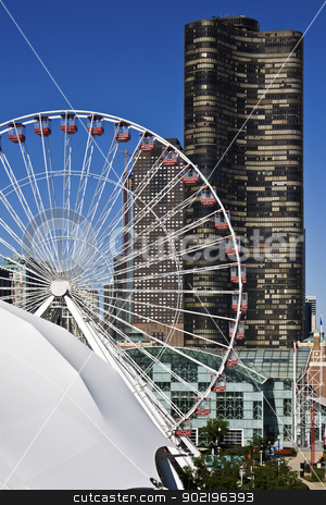 To use this stock image in your creative project, please select the size you need over to the right and click the "Add to Cart" button.
Your downloaded image will come with the Cutcaster watermark removed so don’t worry about the watermark you see on this page. Ferris Wheel and Lake Point Tower in downtown of Chicago stock photo, Chicago, Illinois, USA - July 13, 2008: Ferris Wheel and Lake Point Tower in downtown of Chicago, Illinois. by Henryk Sadura