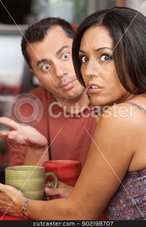 To use this stock image in your creative project, please select the size you need over to the right and click the "Add to Cart" button.
Your downloaded image will come with the Cutcaster watermark removed so don’t worry about the watermark you see on this page. Couple Arguing in Cafe stock photo, Embarrassed woman arguing a in a restaurant with man by Scott Griessel