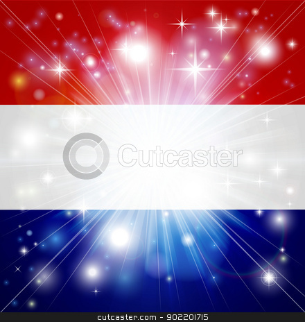 To use this stock image in your creative project, please select the size you need over to the right and click the "Add to Cart" button.
Your downloaded image will come with the Cutcaster watermark removed so don’t worry about the watermark you see on this page. Dutch flag background stock vector clipart, Flag of the Netherlands background with pyrotechnic or light burst and copy space in the centre by Christos Georghiou