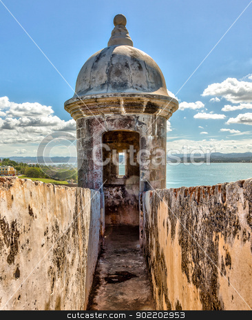 To use this stock image in your creative project, please select the size you need over to the right and click the "Add to Cart" button.
Your downloaded image will come with the Cutcaster watermark removed so don’t worry about the watermark you see on this page. Sentry box at El Moro Fortress, San Juan stock photo, Sentry box at El Morro Fortress, San Juan, Puerto Rico by Gary Ives