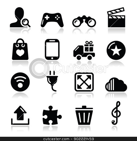 To use this stock image in your creative project, please select the size you need over to the right and click the "Add to Cart" button.
Your downloaded image will come with the Cutcaster watermark removed so don’t worry about the watermark you see on this page. Web internet icons set - vector stock vector clipart, Modern application website black icons with shadows by Agnieszka Murphy