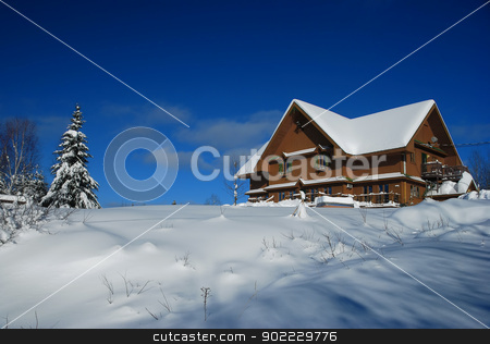 To use this stock image in your creative project, please select the size you need over to the right and click the "Add to Cart" button.
Your downloaded image will come with the Cutcaster watermark removed so don’t worry about the watermark you see on this page. House in winter stock photo, Big wood house in winter cover with snow by Claude Gariepy