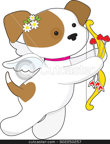 To use this stock image in your creative project, please select the size you need over to the right and click the "Add to Cart" button.
Your downloaded image will come with the Cutcaster watermark removed so don’t worry about the watermark you see on this page. Cupid Puppy stock vector clipart, With flowers, wings, bow and arrows, a little puppy flies through the air on a Valentines Day mission. by Maria Bell