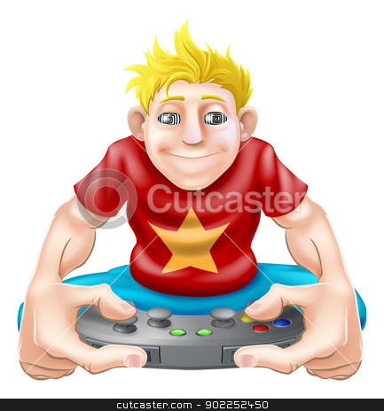 To use this stock image in your creative project, please select the size you need over to the right and click the "Add to Cart" button.
Your downloaded image will come with the Cutcaster watermark removed so don’t worry about the watermark you see on this page. Gamer playing games console too much stock vector clipart, An illustration of a young gamer playing too much. Getting square eyes or hypnotised or being addicted to his games console by Christos Georghiou