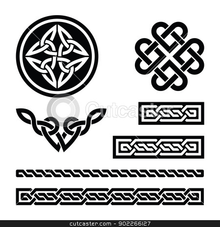 To use this stock image in your creative project, please select the size you need over to the right and click the "Add to Cart" button.
Your downloaded image will come with the Cutcaster watermark removed so don’t worry about the watermark you see on this page. Celtic knots, braids and patterns - vector stock vector clipart, Set od traditional Celtic symbols in black by Agnieszka Murphy