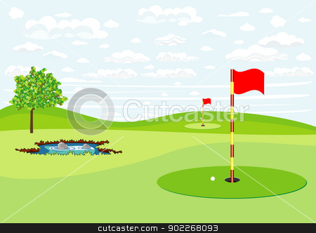 To use this stock image in your creative project, please select the size you need over to the right and click the "Add to Cart" button.
Your downloaded image will come with the Cutcaster watermark removed so don’t worry about the watermark you see on this page. golf field stock vector clipart, illustration of golf field with red flags by bobyramone