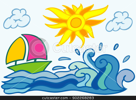 To use this stock image in your creative project, please select the size you need over to the right and click the "Add to Cart" button.
Your downloaded image will come with the Cutcaster watermark removed so don’t worry about the watermark you see on this page. summer background with sea boat sun and clouds stock vector clipart, abstract illustration of sea boat sun and clouds by bobyramone