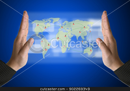 To use this stock image in your creative project, please select the size you need over to the right and click the "Add to Cart" button.
Your downloaded image will come with the Cutcaster watermark removed so don’t worry about the watermark you see on this page. Social Media Concept stock photo, Business Hand with World Social Media Concept on Technology Virtual Screen by Vichaya Kiatying-Angsulee