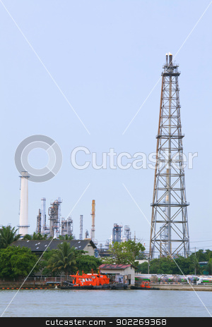 To use this stock image in your creative project, please select the size you need over to the right and click the "Add to Cart" button.
Your downloaded image will come with the Cutcaster watermark removed so don’t worry about the watermark you see on this page. distillation Tower stock photo, Oil Refinery distillation Tower over river by Vichaya Kiatying-Angsulee