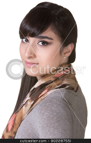 To use this stock image in your creative project, please select the size you need over to the right and click the "Add to Cart" button.
Your downloaded image will come with the Cutcaster watermark removed so don’t worry about the watermark you see on this page. Calm Young Woman stock photo, Calm Hispanic lady over isolated background by Scott Griessel