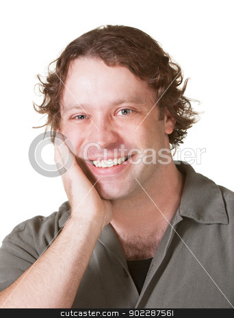 To use this stock image in your creative project, please select the size you need over to the right and click the "Add to Cart" button.
Your downloaded image will come with the Cutcaster watermark removed so don’t worry about the watermark you see on this page. Cheerful Male Over White stock photo, Cheerful European male with hand on face by Scott Griessel