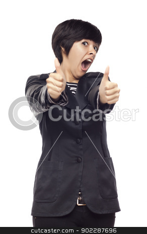 To use this stock image in your creative project, please select the size you need over to the right and click the "Add to Cart" button.
Your downloaded image will come with the Cutcaster watermark removed so don’t worry about the watermark you see on this page. Happy Young Mixed Race Woman With Thumbs Up on White stock photo, Happy Young Mixed Race Woman With Two Thumbs Up Isolated on a White Background. by Andy Dean