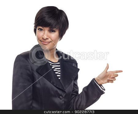 To use this stock image in your creative project, please select the size you need over to the right and click the "Add to Cart" button.
Your downloaded image will come with the Cutcaster watermark removed so don’t worry about the watermark you see on this page. Young Mixed Race Woman Pointing to Side on White stock photo, Attractive Young Mixed Race Woman Pointing to the Side Isolated on a White Background. by Andy Dean