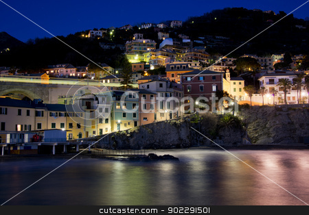 To use this stock image in your creative project, please select the size you need over to the right and click the "Add to Cart" button.
Your downloaded image will come with the Cutcaster watermark removed so don’t worry about the watermark you see on this page. Overview of Bogliasco illuminated stock photo, Typical fishing village of Bogliasco on the mediterranean sea. A picturesque town of the italian riviera. by faabi