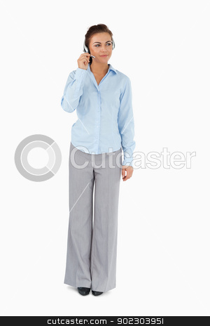 To use this stock image in your creative project, please select the size you need over to the right and click the "Add to Cart" button.
Your downloaded image will come with the Cutcaster watermark removed so don’t worry about the watermark you see on this page. Businesswoman listening to caller with headset on stock photo, Businesswoman listening to caller with headset on against a white background by Wavebreak Media
