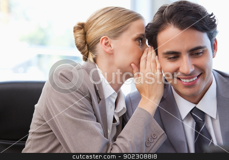 To use this stock image in your creative project, please select the size you need over to the right and click the "Add to Cart" button.
Your downloaded image will come with the Cutcaster watermark removed so don’t worry about the watermark you see on this page. Young businesswoman whispering something to her colleague stock photo, Young businesswoman whispering something to her colleague in a meeting room by Wavebreak Media