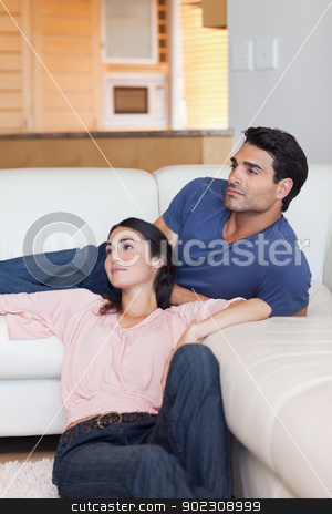 To use this stock image in your creative project, please select the size you need over to the right and click the "Add to Cart" button.
Your downloaded image will come with the Cutcaster watermark removed so don’t worry about the watermark you see on this page. Portrait of a lovely couple posing stock photo, Portrait of a lovely couple posing in their living room by Wavebreak Media