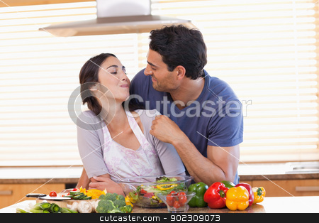 To use this stock image in your creative project, please select the size you need over to the right and click the "Add to Cart" button.
Your downloaded image will come with the Cutcaster watermark removed so don’t worry about the watermark you see on this page. Man feeding his fiance stock photo, Man feeding his fiance in their kitchen by Wavebreak Media