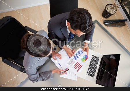 To use this stock image in your creative project, please select the size you need over to the right and click the "Add to Cart" button.
Your downloaded image will come with the Cutcaster watermark removed so don’t worry about the watermark you see on this page. Young sales persons studying statistics stock photo, Young sales persons studying statistics in an office by Wavebreak Media