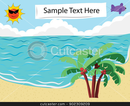 To use this stock image in your creative project, please select the size you need over to the right and click the "Add to Cart" button.
Your downloaded image will come with the Cutcaster watermark removed so don’t worry about the watermark you see on this page. Tropical Beach banner stock vector clipart, Tropical Beach with empty banner for Summer Background by Vichaya Kiatying-Angsulee