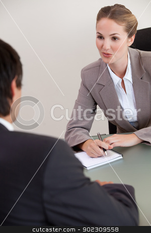To use this stock image in your creative project, please select the size you need over to the right and click the "Add to Cart" button.
Your downloaded image will come with the Cutcaster watermark removed so don’t worry about the watermark you see on this page. Portrait of a serious manager interviewing a male applicant stock photo, Portrait of a serious manager interviewing a male applicant in her office by Wavebreak Media