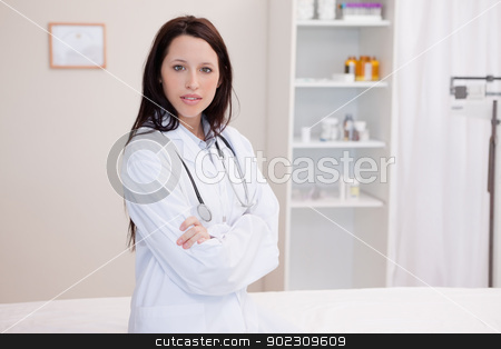 To use this stock image in your creative project, please select the size you need over to the right and click the "Add to Cart" button.
Your downloaded image will come with the Cutcaster watermark removed so don’t worry about the watermark you see on this page. Female doctor with arms folded stock photo, Female young doctor with arms folded by Wavebreak Media