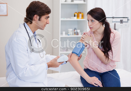 To use this stock image in your creative project, please select the size you need over to the right and click the "Add to Cart" button.
Your downloaded image will come with the Cutcaster watermark removed so don’t worry about the watermark you see on this page. Doctor checking patients blood pressure stock photo, Young doctor checking patients blood pressure by Wavebreak Media
