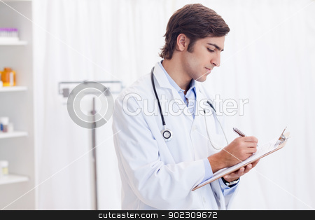 To use this stock image in your creative project, please select the size you need over to the right and click the "Add to Cart" button.
Your downloaded image will come with the Cutcaster watermark removed so don’t worry about the watermark you see on this page. Side view of doctor taking notes stock photo, Side view of young doctor taking notes by Wavebreak Media