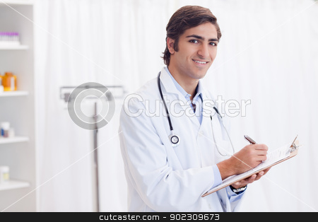 To use this stock image in your creative project, please select the size you need over to the right and click the "Add to Cart" button.
Your downloaded image will come with the Cutcaster watermark removed so don’t worry about the watermark you see on this page. Side view of smiling doctor taking notes stock photo, Side view of smiling young doctor taking notes by Wavebreak Media