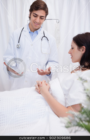 To use this stock image in your creative project, please select the size you need over to the right and click the "Add to Cart" button.
Your downloaded image will come with the Cutcaster watermark removed so don’t worry about the watermark you see on this page. Doctor talking with patient about examination results stock photo, Young doctor talking with patient about examination results by Wavebreak Media