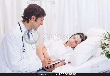 To use this stock image in your creative project, please select the size you need over to the right and click the "Add to Cart" button.
Your downloaded image will come with the Cutcaster watermark removed so don’t worry about the watermark you see on this page. Doctor talking to his patient that just woke up stock photo, Young doctor talking to his patient that just woke up by Wavebreak Media