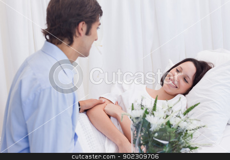 To use this stock image in your creative project, please select the size you need over to the right and click the "Add to Cart" button.
Your downloaded image will come with the Cutcaster watermark removed so don’t worry about the watermark you see on this page. Man visiting his girlfriend in the hospital stock photo, Young man visiting his girlfriend in the hospital by Wavebreak Media