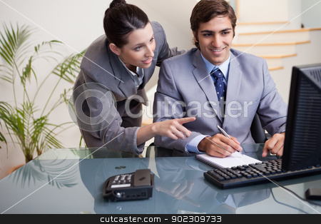 To use this stock image in your creative project, please select the size you need over to the right and click the "Add to Cart" button.
Your downloaded image will come with the Cutcaster watermark removed so don’t worry about the watermark you see on this page. Businesswoman explaining her colleague what he has to do stock photo, Young businessman explaining her colleague what he has to do by Wavebreak Media