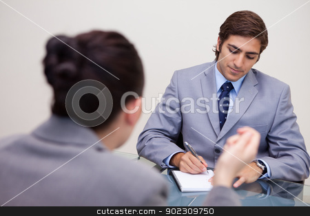 To use this stock image in your creative project, please select the size you need over to the right and click the "Add to Cart" button.
Your downloaded image will come with the Cutcaster watermark removed so don’t worry about the watermark you see on this page. Businessman in negotiation taking notes stock photo, Young businessman in negotiation taking notes by Wavebreak Media